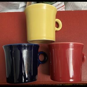 3 FIESTA "O"Ring Handle Coffee Mugs USA, EUC